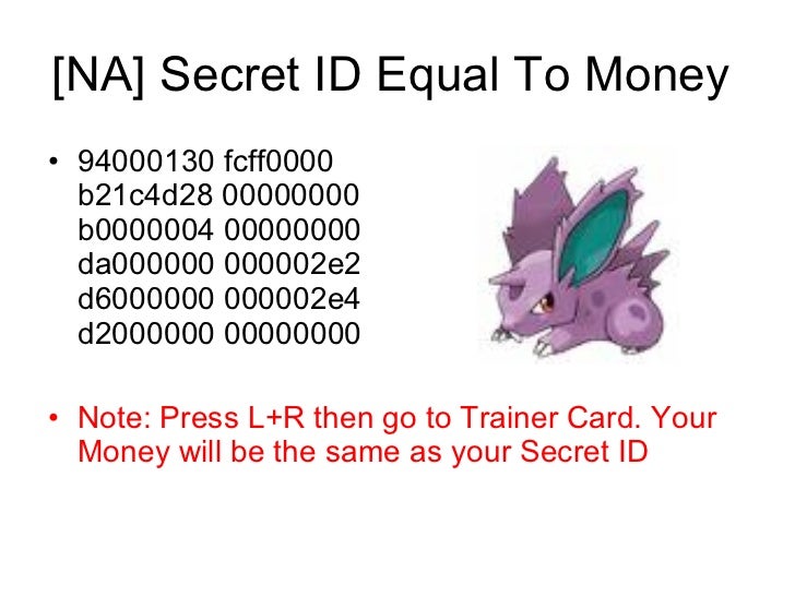 secret id number on pokemon diamond